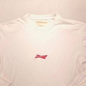 Budweiser Long Sleeve Crew Neck Graphic T Shirt Mens Size Small S White